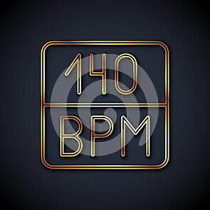 Gold line Bitrate icon isolated on black background. Music speed. Sound quality. Vector