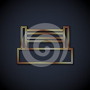 Gold line Boxing ring icon isolated on black background. Vector