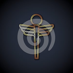 Gold line Caduceus snake medical symbol icon isolated on black background. Medicine and health care. Emblem for