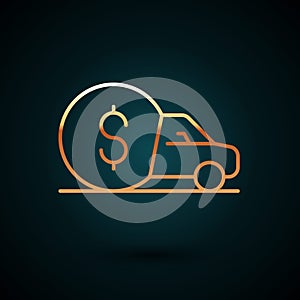 Gold line Car rental icon isolated on dark blue background. Rent a car sign. Key with car. Concept for automobile repair