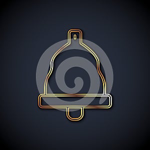 Gold line Church bell icon isolated on black background. Alarm symbol, service bell, handbell sign, notification symbol