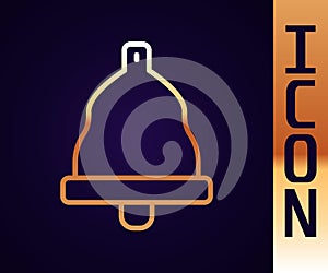 Gold line Church bell icon isolated on black background. Alarm symbol, service bell, handbell sign, notification symbol