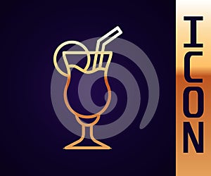 Gold line Cocktail and alcohol drink icon isolated on black background. Vector