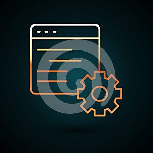 Gold line Computer api interface icon isolated on dark blue background. Application programming interface API technology