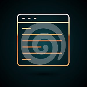 Gold line Computer api interface icon isolated on dark blue background. Application programming interface API technology