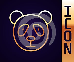 Gold line Cute panda face icon isolated on black background. Animal symbol. Vector