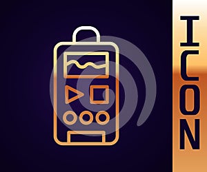 Gold line Dictaphone icon isolated on black background. Voice recorder. Vector