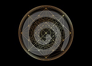 Gold line drawing mandala, sacred geometry, golden luxury logo design element. Geometric mystic mandala of alchemy esoteric symbol