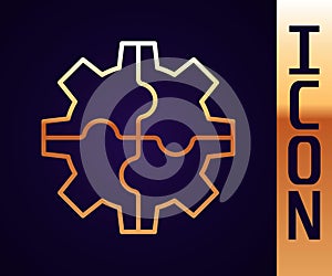 Gold line Gear icon isolated on black background. Cogwheel gear settings sign. Cog symbol. Vector Illustration