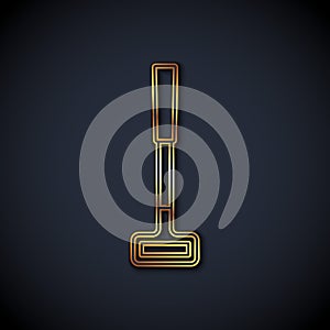 Gold line Golf club icon isolated on black background. Vector