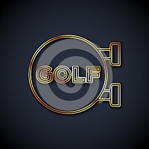 Gold line Golf sport club icon isolated on black background. Vector