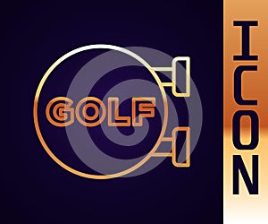 Gold line Golf sport club icon isolated on black background. Vector