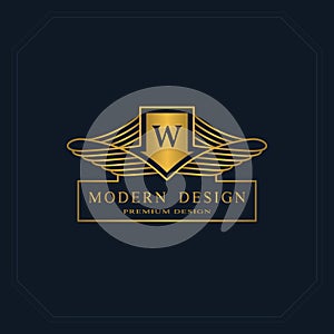 Gold Line graphics monogram. Elegant art logo design. Letter W. Graceful template. Business sign, identity for Restaurant, Royalty