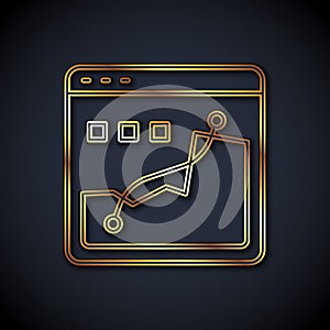 Gold line Histogram graph photography icon isolated on black background. Vector