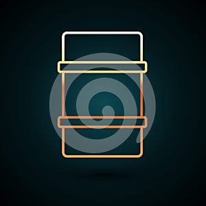 Gold line Metal beer keg icon isolated on dark blue background. Vector