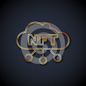 Gold line NFT cloud icon isolated on black background. Non fungible token. Digital crypto art concept. Vector