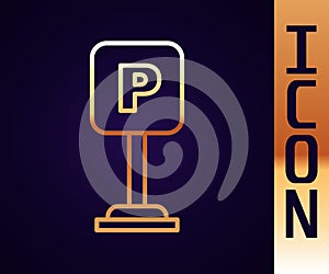 Gold line Parking icon isolated on black background. Street road sign. Vector