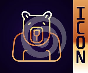 Gold line Polar bear head icon isolated on black background. Vector