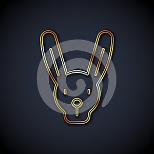 Gold line Rabbit with ears icon isolated on black background. Magic trick. Mystery entertainment concept. Vector