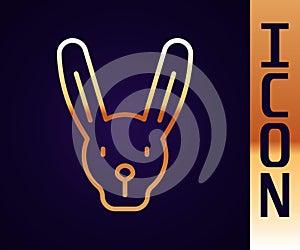 Gold line Rabbit with ears icon isolated on black background. Magic trick. Mystery entertainment concept. Vector