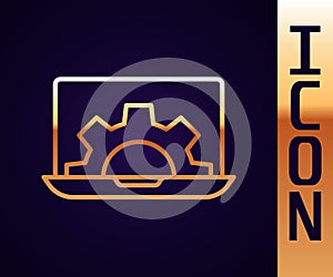 Gold line Software, web development, programming concept icon isolated on black background. Programming language and