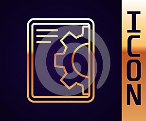 Gold line Software, web development, programming concept icon isolated on black background. Programming language and