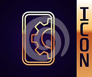 Gold line Software, web development, programming concept icon isolated on black background. Programming language and