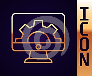 Gold line Software, web development, programming concept icon isolated on black background. Programming language and