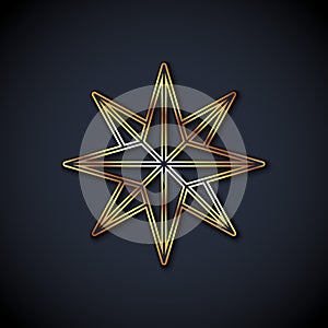 Gold line Wind rose icon isolated on black background. Compass icon for travel. Navigation design. Vector