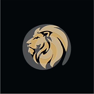 Gold Lion Head, Black Background Flat Design Vector Illustration