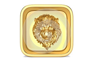 Gold Lion head with gold box Isolated On White Background, 3D rendering. 3D illustration