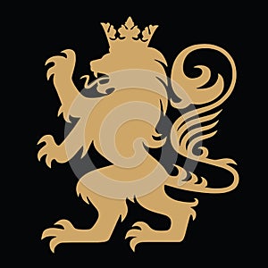 Gold Lion King Heraldic with Crown Logo Template Vector