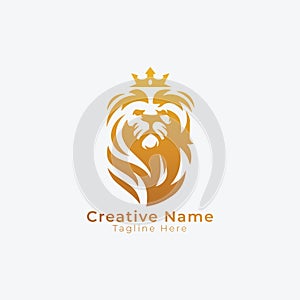 Gold lion logo with crown Template, Vector Eps File