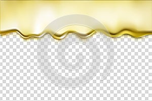 Gold liquid dripping alloy texture isolated on transparent background.