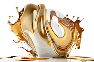 Gold liquid metallic paint splashes. AI Generated