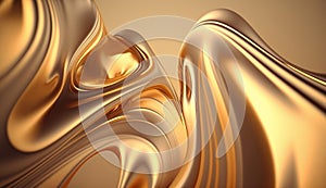 Gold liquid wave in motion and splash background. Abstract golden metallic paint fluid backdrop. Generative AI