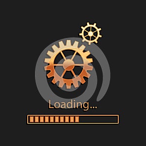 Gold Loading and gear icon isolated on black background. Progress bar icon. System software update. Loading process