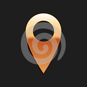 Gold Location icon isolated on black background. Pointer symbol. Navigation map, gps, direction, place, compass, contact