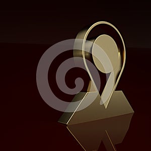 Gold Location icon isolated on brown background. World or Earth sign. Minimalism concept. 3D render illustration
