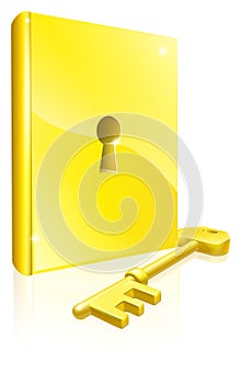 Gold locked book key concept