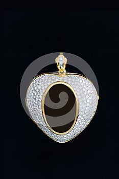 Gold locket frame pendant with diamond