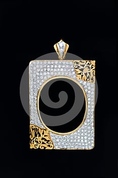 Gold locket frame pendant with diamond