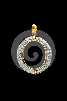 Gold locket frame pendant with diamond