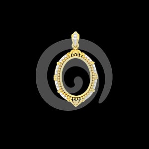 gold locket frame pendant with diamond isolated on black background