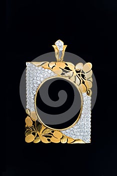 Gold locket frame pendant with diamond