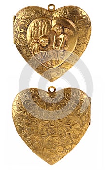 Gold Locket Heart Charm with Cherubs photo
