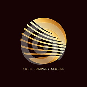 Gold logo, circle with stripes. Elegant logo style.