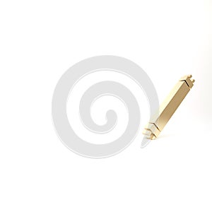 Gold Long luminescence fluorescent energy saving lamp icon isolated on white background. 3d illustration 3D render