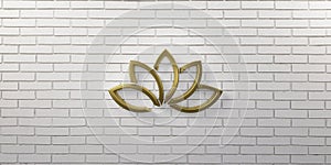 Gold Lotus Flower over Brick White Background. 3D Render Illustration