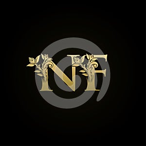 Gold Luxury Floral Crests NF Letter Logo photo